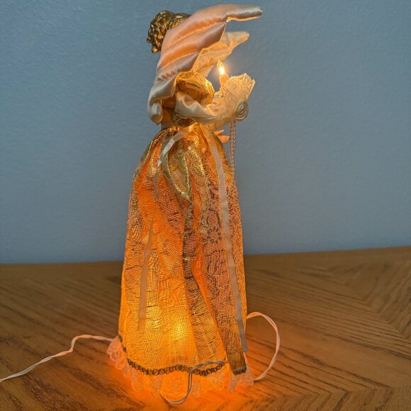 Light Up Vintage Porcelain Face Angel Christmas Tree Topper Gold Brocade Gown - Picture 4 of 16